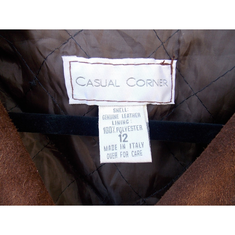 Casual Corner Suede Leather Barn Jacket Vintage Women Size 12 Brown Made Italy - Picture 3 of 9